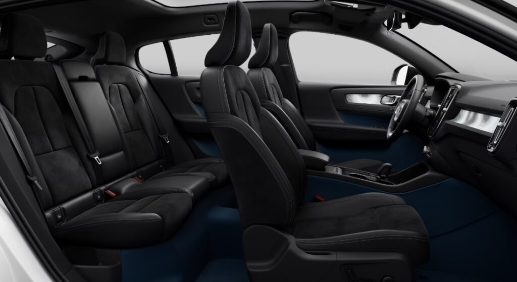 Volvo C40 Recharge Charcoal Connect Suede Textile-Microtech in Fjord Blue Interior Picture