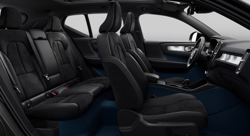 Volvo XC40 Recharge Charcoal Connect Suede Textile-Microtech in Fjord Blue Interior Picture